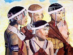 Watercolor of !Kung girls.